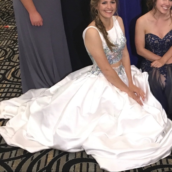 Tiffany Designs White Two Piece Floral Prom Dress - Picture 2 of 8